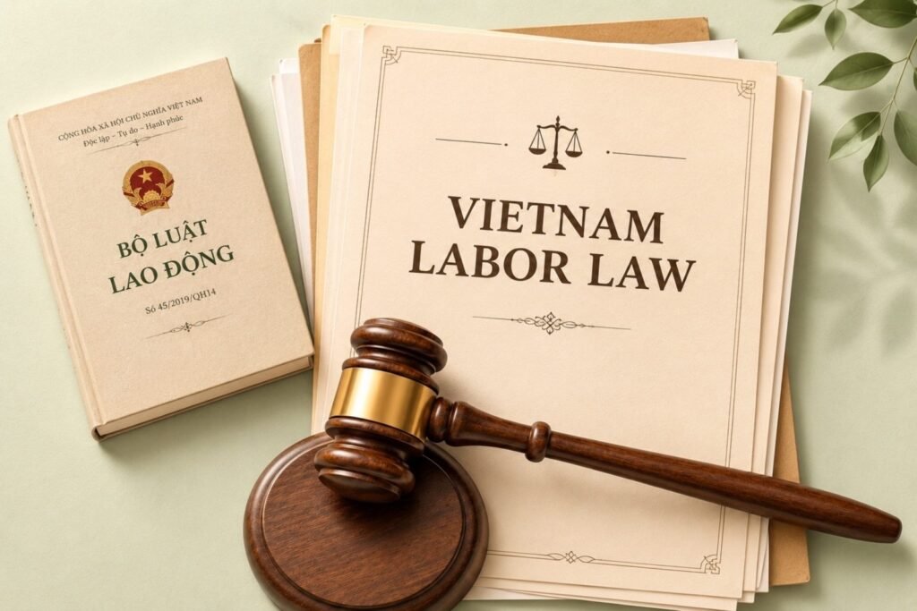 Employment contract and labor law documents laid out on a desk